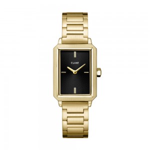 Cluse - Montre Fluette cadran noir bracelet acier doré - Ref CW11512