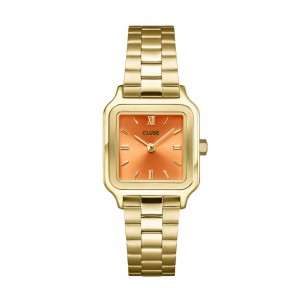 Cluse - Montre Gracieuse cadran orange bracelet acier doré - Ref CW11807