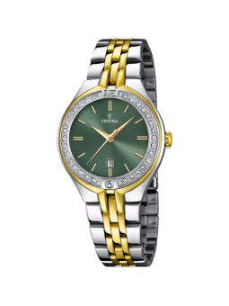 Festina - Montre Mademoiselle cadran vert bracelet acier bicolore - Ref F16868/4