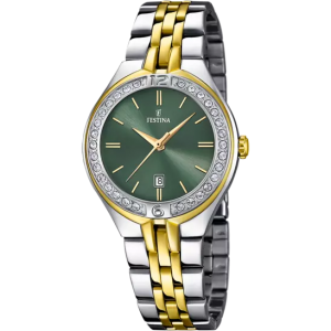 Festina - Montre Mademoiselle cadran vert bracelet acier bicolore - Ref F16868/4