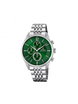 Festina - Montre Timeless Chronograph cadran vert bracelet acier  - Ref F20285/8