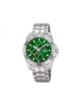 Festina - Montre multifonction cadran vert bracelet acier  - Ref F20445/7