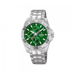 Festina - Montre multifonction cadran vert bracelet acier  - Ref F20445/7