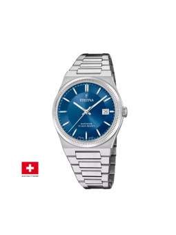 Festina - Montre Swiss made cadran bleu bracelet acier  - Ref F20034/2