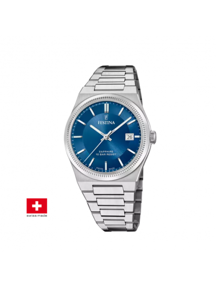 Festina - Montre Homme Historique - Cadran bleu - Bracelet acier - Ref F20034/2