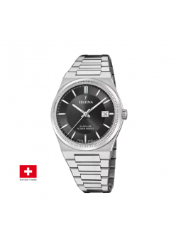 Festina - Montre Swiss made cadran noir bracelet acier  - Ref F20034/4