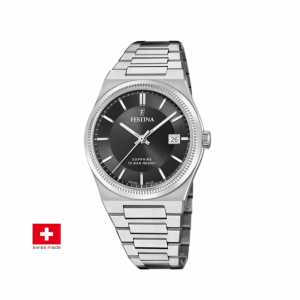 Festina - Montre Swiss made cadran noir bracelet acier  - Ref F20034/4