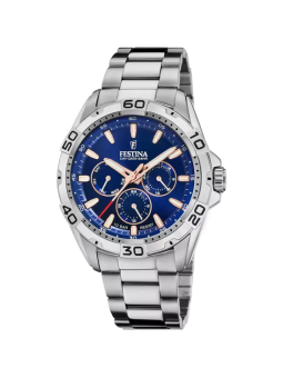 Festina - Montre multifonction cadran bleu marine bracelet acier  - Ref F20623/2
