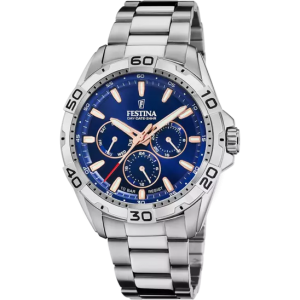 Festina - Montre multifonction cadran bleu marine bracelet acier  - Ref F20623/2