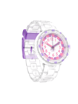 Flik Flak - Montre level milky rose bracelet silicone transparent - Ref FCSP124
