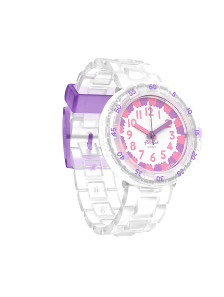 Flik Flak - Montre level milky rose bracelet silicone transparent - Ref FCSP124