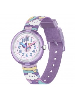 Flik Flak - Montre cloud level blanche bracelet textile violet - Ref FPNP136