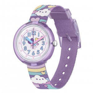 Flik Flak - Montre cloud level blanche bracelet textile violet - Ref FPNP136