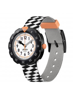 Flik Flak - Montre race flag blanche bracelet textile bicolore - Ref FPSP069