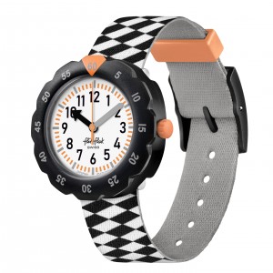 Flik Flak - Montre race flag blanche bracelet textile bicolore - Ref FPSP069