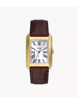 Fossil - Montre Carraway cuir brun façon coco - Ref FS6011