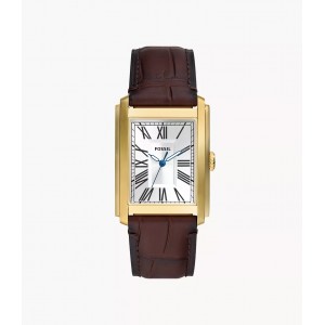 Fossil - Montre Carraway cuir brun façon coco - Ref FS6011