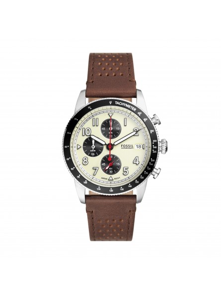 Fossil - Montre Homme - Sport Tourer - Chronographe - bracelet cuir - cadran blanc - Ref FS6042