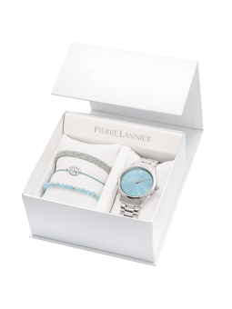 Pierre Lannier - Coffret Montre Roxane métal argenté cadran bleu - Ref 376F661