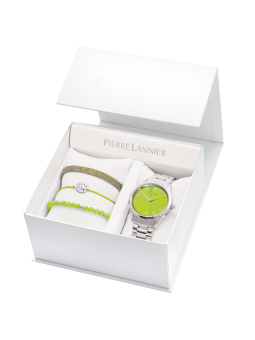 Pierre Lannier - Coffret Montre Roxane métal argenté cadran vert - Ref 376F671