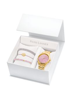 Pierre Lannier - Coffret Montre Roxane doré métal bijou rose  - Ref 377F552