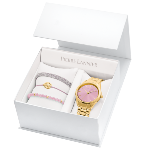 Pierre Lannier - Coffret Montre Roxane doré métal bijou rose  - Ref 377F552