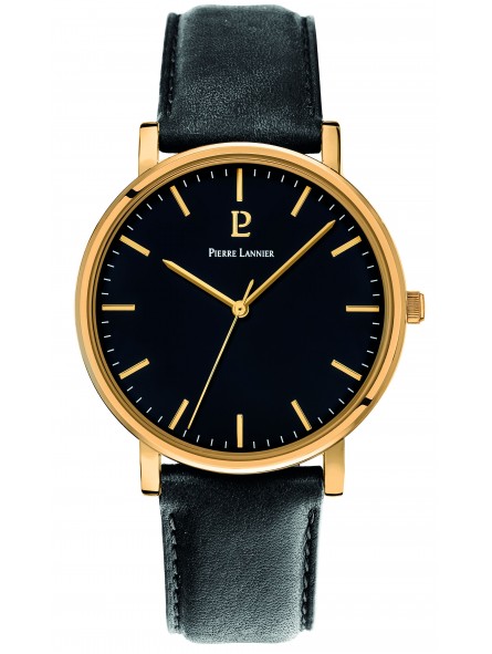 Pierre Lannier - Montre Homme Cadran noir - Bracelet cuir noir - Ref 218F033