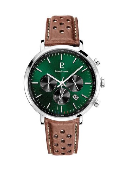 Pierre Lannier - Montre Homme - Baron - cadran vert - bracelet cuir brun - Ref 219G164