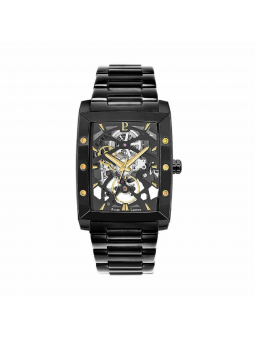 Pierre Lannier - Montre Hector cadran squelette rectangulaire noir  - Ref 340A439