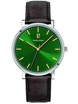 Pierre Lannier - Montre Essential Cadran Vert Bracelet Cuir Brun - Ref 217G174