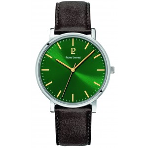 Pierre Lannier - Montre Essential Cadran Vert Bracelet Cuir Brun - Ref 217G174