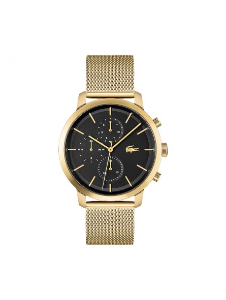 Lacoste - Montre Homme - Replay - Multifonction - Cadran Noir - Bracelet Acier Maille Milanaise doré - Ref 2011195