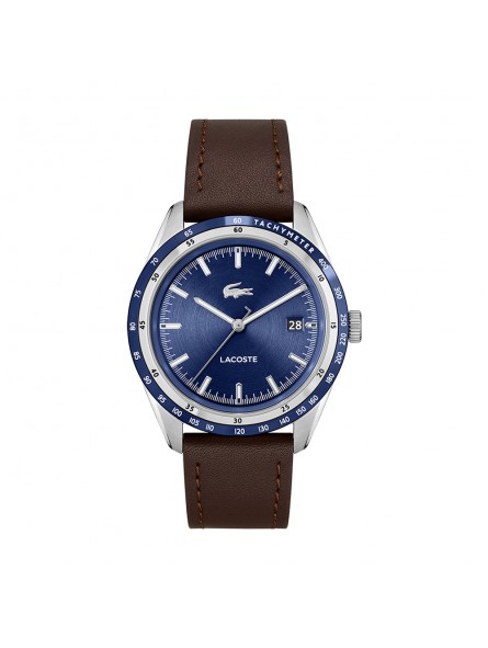 Lacoste - Montre Homme - Everett - Cadran Bleu - Bracelet Cuir De Veau Marron - Ref 2011310