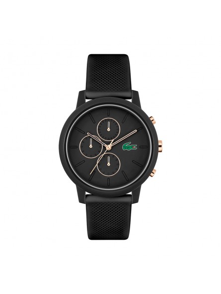 Lacoste - Montre Homme - Chrono - Cadran Noir - Bracelet Silicone Noir - Ref 2011247