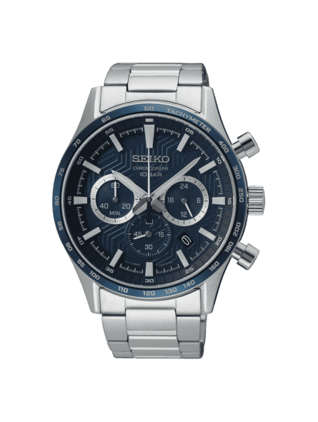 Seiko - Montre Homme Sport - Chronographe - Cadran bleu nuit - Bracelet acier - Ref SSB445P1
