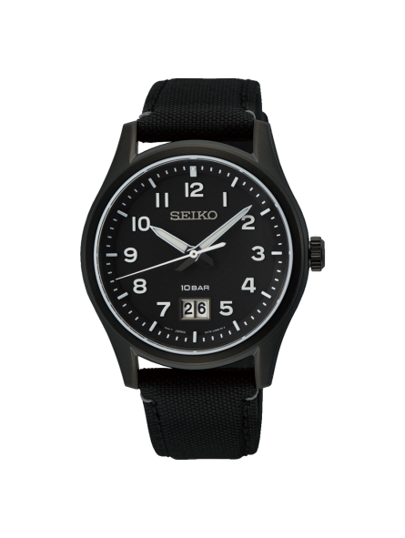 Seiko - Montre Homme - Sport Quartz 3 Hands Grande Date Homme Noire Textile Noir - Ref SUR571P1