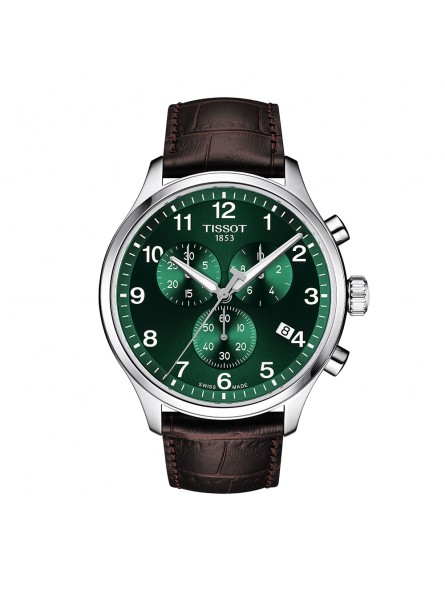 Tissot - Montre Homme Chrono XL - Cadran vert - Bracelet cuir brun - Ref T1166171609200