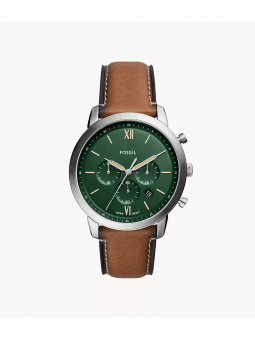 Fossil - Montre Neutra Homme - Boitier Métal Argenté - Bracelet Cuir Marron - Ref FS5963