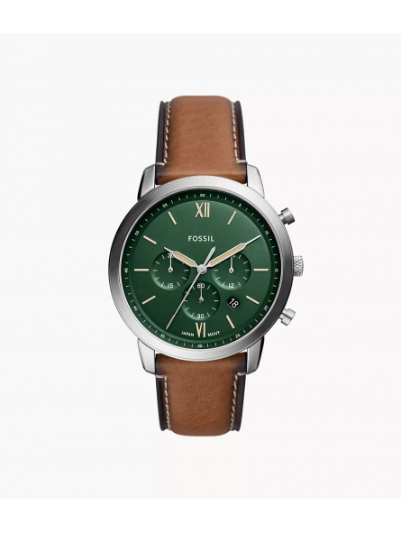 Fossil - Montre Neutra Homme - Boitier Métal Argenté - Bracelet Cuir Marron - Ref FS5963