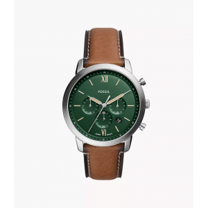 Fossil - Montre Neutra Homme - Boitier Métal Argenté - Bracelet Cuir Marron - Ref FS5963