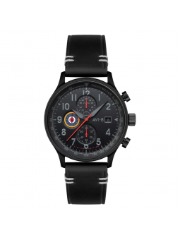 AVI-8 - Montre Homme - Hawkerhurricane - Chronographe - Cadran noir - Bracelet  cuir - Ref AV-4011-0T