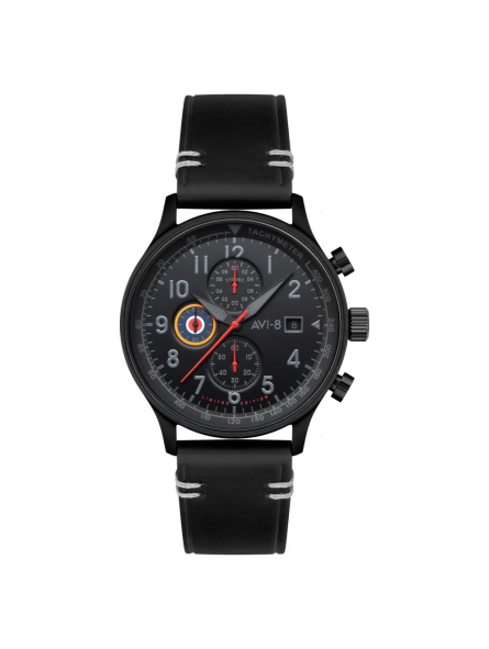 AVI-8 - Montre Homme - Hawkerhurricane - Chronographe - Cadran noir - Bracelet  cuir - Ref AV-4011-0T