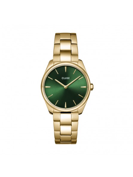 Cluse - Montre Femme - Féroce Petite - bracelet acier doré - cadran vert - Ref CW11217