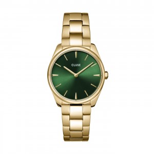 Cluse - Montre Femme - Féroce Petite - bracelet acier doré - cadran vert - Ref CW11217