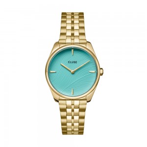 Cluse - Montre Femme - Féroce Petite - bracelet acier doré - cadran bleu - Ref CW11220