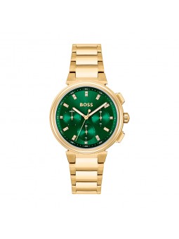 Hugo Boss - Montre Femme - Mouvement Quartz Multifonction - acier doré - cadran vert - Ref 1502679