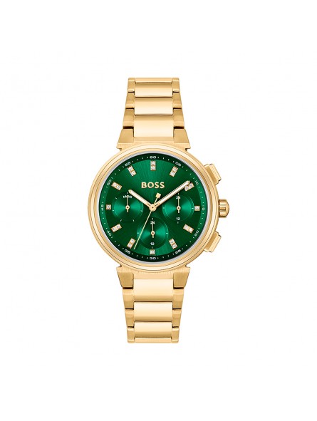 Hugo Boss - Montre Femme - Mouvement Quartz Multifonction - acier doré - cadran vert - Ref 1502679