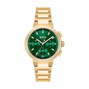 Hugo Boss - Montre Femme - Mouvement Quartz Multifonction - acier doré - cadran vert - Ref 1502679