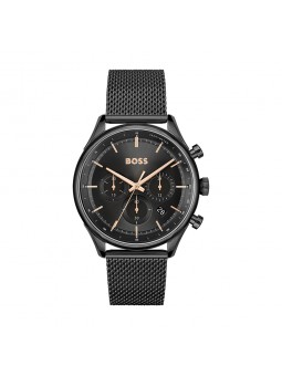 Hugo Boss - Montre Homme - Gregor - Chrono - Cadran Noir - Bracelet Acier Maille Milanaise Noir - Ref 1514065