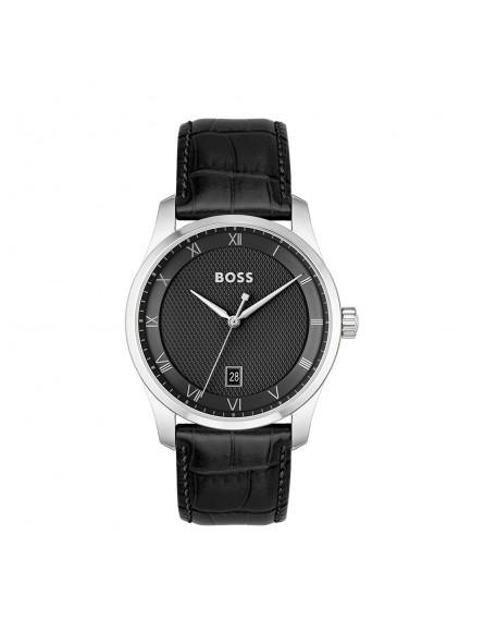 Hugo Boss - Montre Homme - Principe - Cadran Noir - Bracelet Cuir De Veau Noir - Ref 1514122